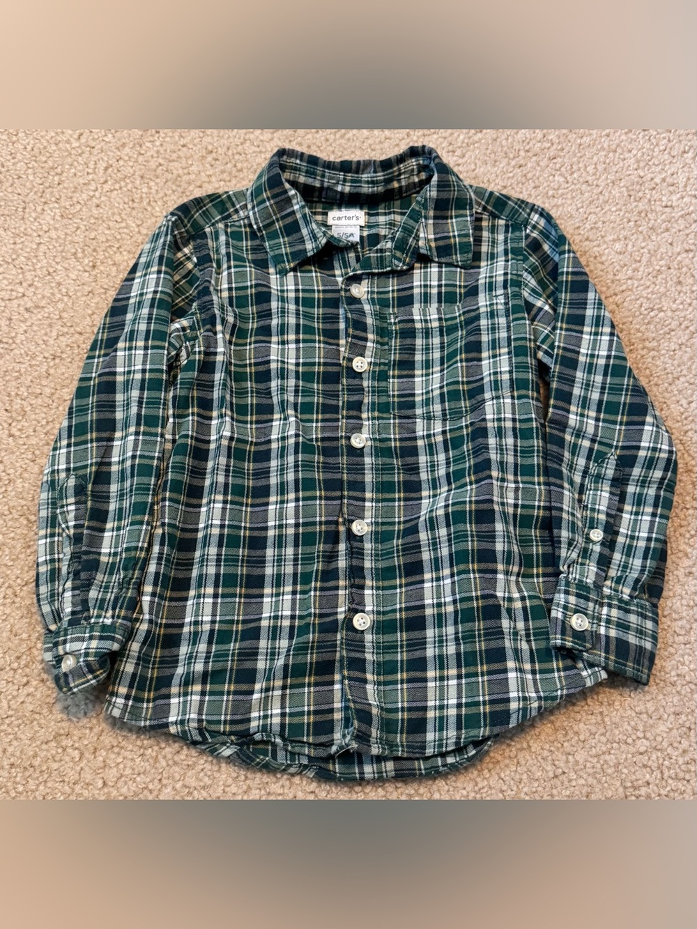 Carter's Green and White Plaid Button-Down Shirt